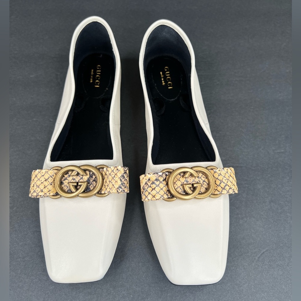 Gucci Double G Interlocking Python Snakeskin Ballet Ballerina Flats Size EU 38 - Picture 5 of 11